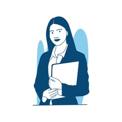 flat style vector illustration a beautiful business girl carrying laptop computer