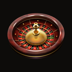 Realistic casino roulette wheel. 3d realistic vector illustration on dark background. Online poker casino roulette gambling concept design