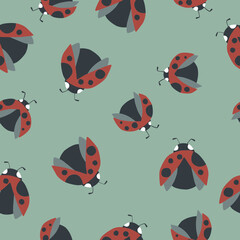 Seamless pattern in boho style with ladybug. Ladybug in dark tones. Modern style. Suitable for scrapbooking, stickers, decoration, merch, clothing, postcards.