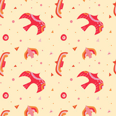Boho birds vector seamless pattern