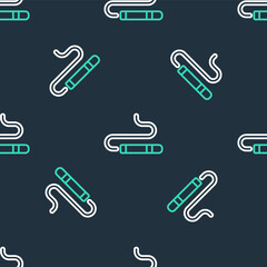 Line Cigar icon isolated seamless pattern on black background. Vector