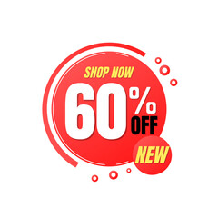 60% off, shop now, super discount with abstract red design, vector illustration. Sixty percent offer
