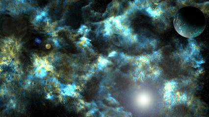 Fototapeta premium Abstract background - a cosmic nebula and a planet.