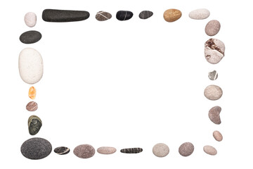 A frame made of sea stones, isolated on a white background.