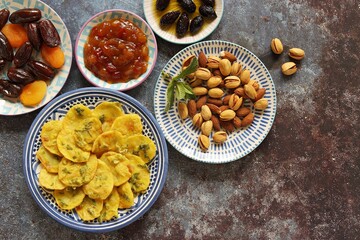 Potato Bhaja.Traditional African potato snack. Flat layot