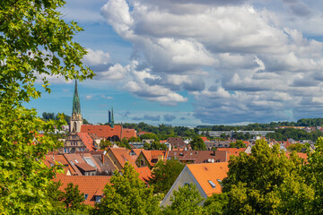 Rooftops of Ulm with the tower of St George's church on a sunny summer day
