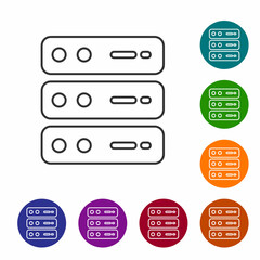 Black line Server, Data, Web Hosting icon isolated on white background. Set icons in color circle buttons. Vector