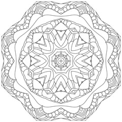 Hand drawn zentangle circular ornament for coloring page.