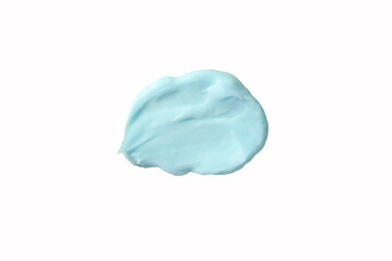 Cream texture stroke isolated on white background. Facial creme, foam, gel or body lotion skincare icon. Blue face cream cosmetic product smear swatch.