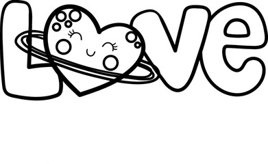 Handmade letters with the planet Saturnlove