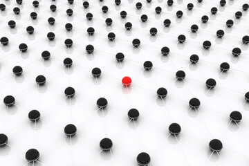 One Red Sphere Stands Out From Blacks