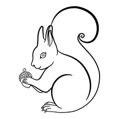 Vector illustration squirrel.
Vector decorative template illustration for printing on postcards, t-shirts, bags, cups, clothing, Wallpaper, posters, coloring books, interior paintings.