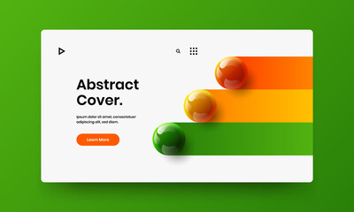Minimalistic company cover design vector layout. Abstract 3D spheres site screen template.