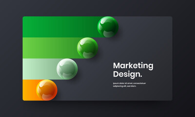 Trendy company brochure vector design illustration. Unique realistic spheres leaflet concept.