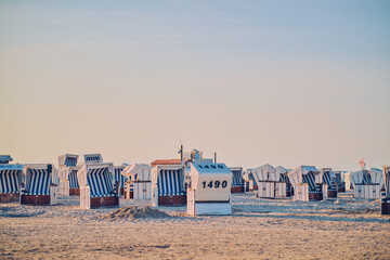 German Beach Chairs in the evening. High quality photo