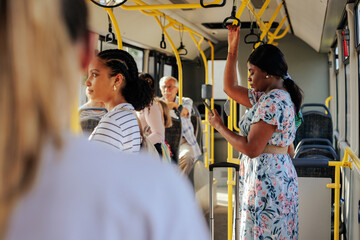 People is traveling by bus