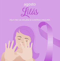 Lilac august for the end of violence against women. August awareness purple ribbon campaign vector. - obrazy, fototapety, plakaty