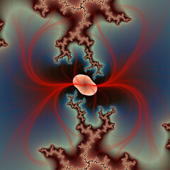 Red blue spirals, red dragon on black