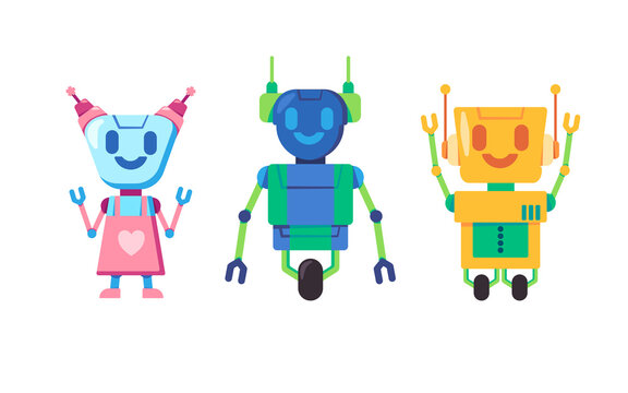 Cute and friendly robot clipart collection of humanoid colorful cartoon illustration toys for kids