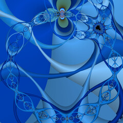 Blue yellow fractal abstract blue background with circles