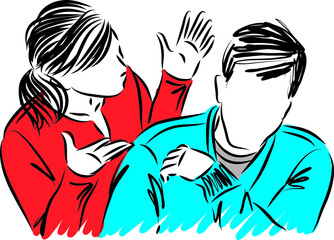 young couple man and woman arguing concept vector illustration