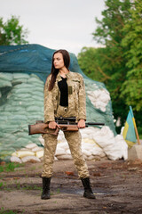 A female defender at a roadblock