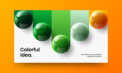 Creative 3D spheres horizontal cover layout. Vivid landing page vector design illustration.