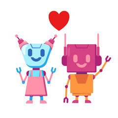 Robots fall in love show emotion heart shape cute humanoid romance character