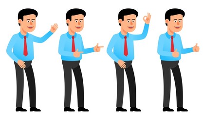 Businessman showing thumbs up. Man shows ok gesture. Satisfied businessman pointing at something.