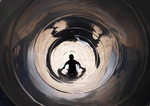 Child Going Down A Tunnel Slide In An Aquapark