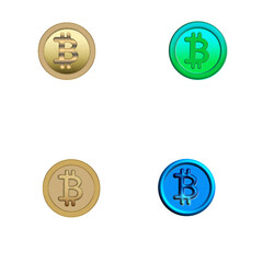 bitcoin symbols set, blue, green, gold bitcoin