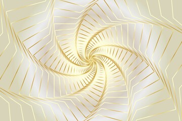 Gold zigzag circle abstract wireframe tunnel. The gold effect sunshine spiral line on the white gold background. Vector illustration.