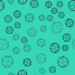 Black line Old hourglass with flowing sand icon isolated seamless pattern on green background. Sand clock sign. Business and time management concept. Vector