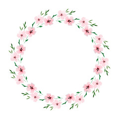 Obraz na płótnie Canvas Watercolor round wreath with delicate pink flowers.