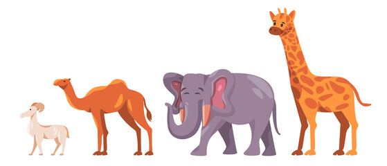Set of cute Africa safari animal collection like deer camel elephant and girrafe in white background cartoon illustration