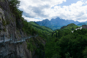 Incredible walkway in the middle of the cliff in Panticosa