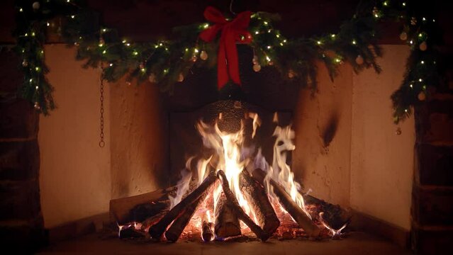 Beautiful shot of a fireplace decorated with Christmas decorations