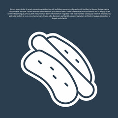 Blue line Hotdog sandwich icon isolated on blue background. Sausage icon. Fast food sign. Vector