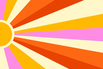 Retro groovy sun rays pattern background 70s. Sun sunbeams summer texture.  - 516431791