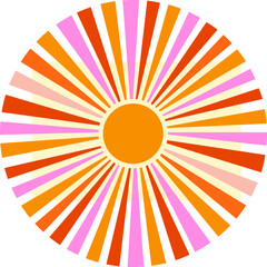 Retro groovy sun rays pattern background 70s. Sun sunbeams summer texture.  - 516431795