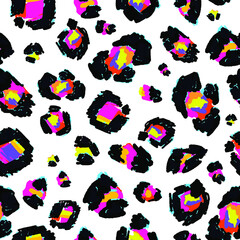 Abstract seamless pattern with bright colorful leopard spots. Cheetah colorful leather. Wild life repeat print for sport textile, fashion clothes, wrapping paper. Neon colorful animal leather ornament © Kseniia Koval