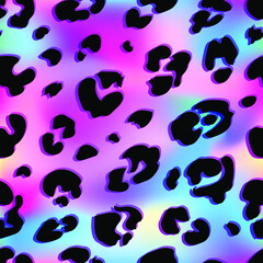 skin texture repeat print. Endless fur ornament. Leopard spots seamless pattern on gradient background in pink and blue colors. © Kseniia Koval