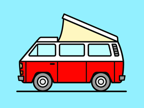recommend clip art: Vector illustration of a vintage camper van with roof tent