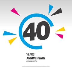 40 Years Anniversary, number in broken circle with colorful bang of confetti, logo, icon, white background