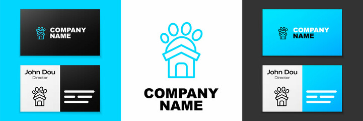 Fototapeta na wymiar Blue line Animal shelter house icon isolated on white background. Logo design template element. Vector