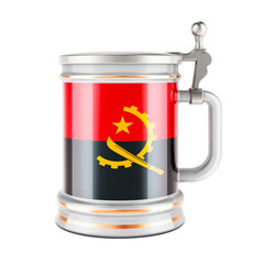 Beer mug with Angolan flag, 3D rendering