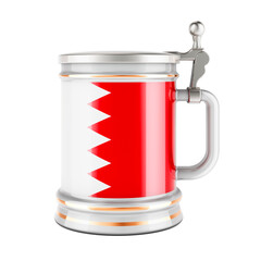Beer mug with Bahraini flag, 3D rendering