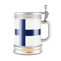 Beer mug with Finnish flag, 3D rendering