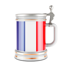 Beer mug with French flag, 3D rendering