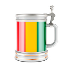 Beer mug with Guinean flag, 3D rendering